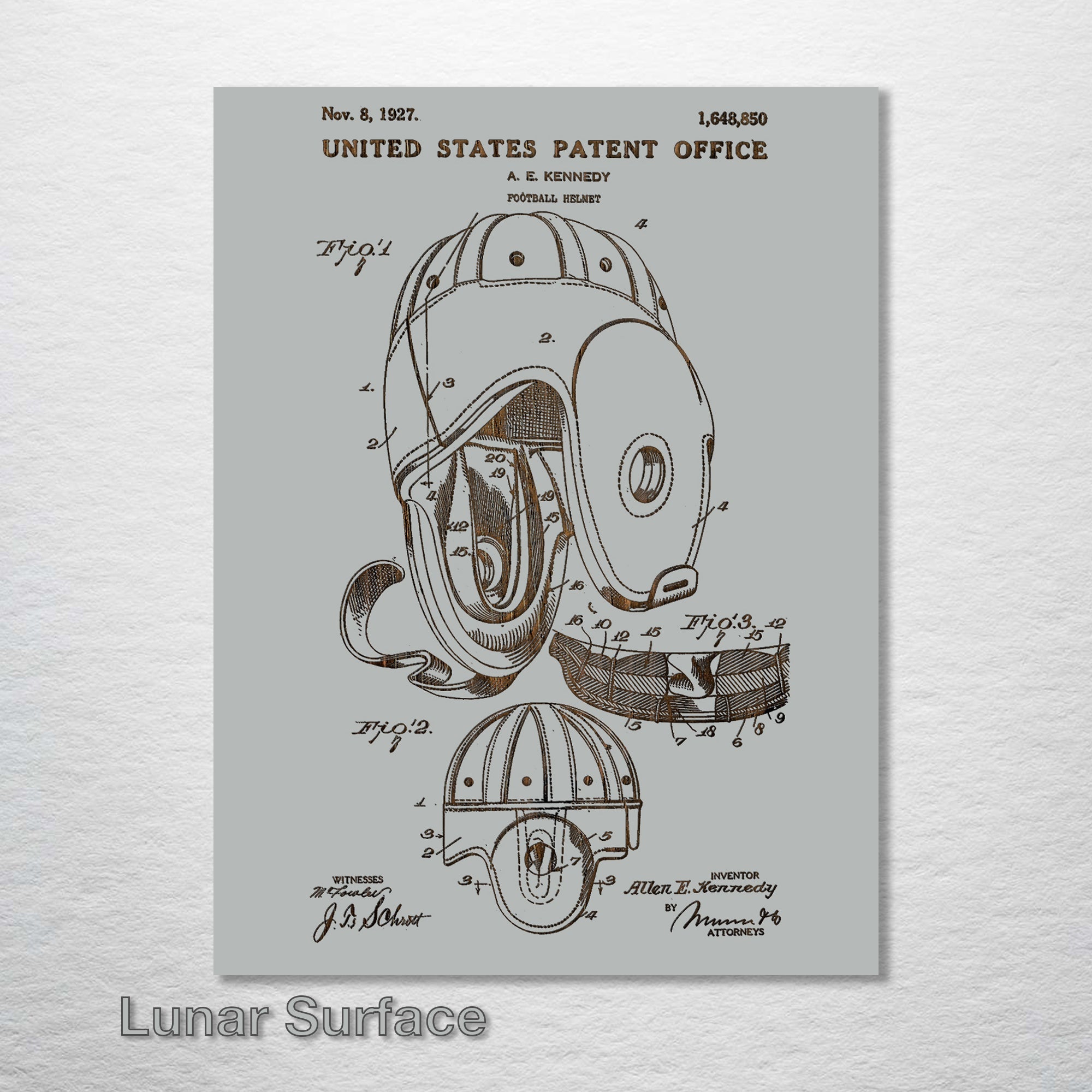 Antique Football Helmet - Patent on Wood