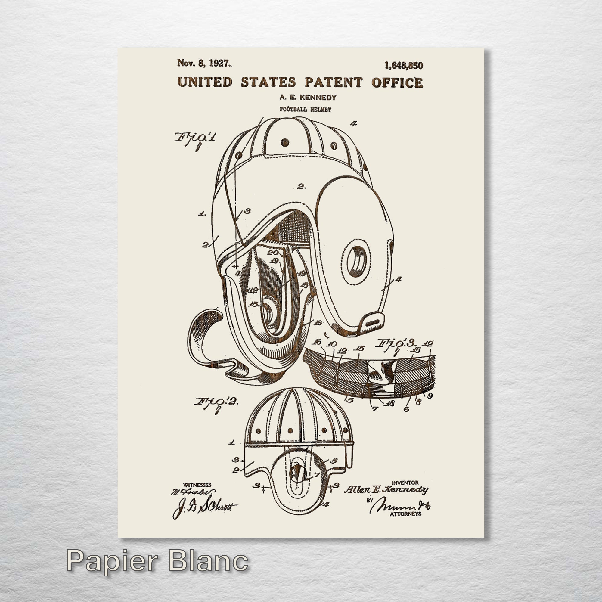Antique Football Helmet - Patent on Wood