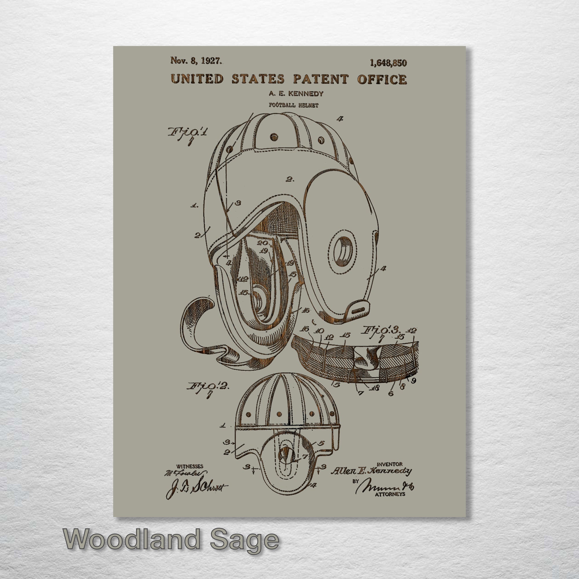 Antique Football Helmet - Patent on Wood