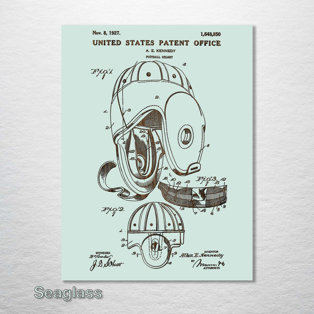 Antique Football Helmet - Patent on Wood