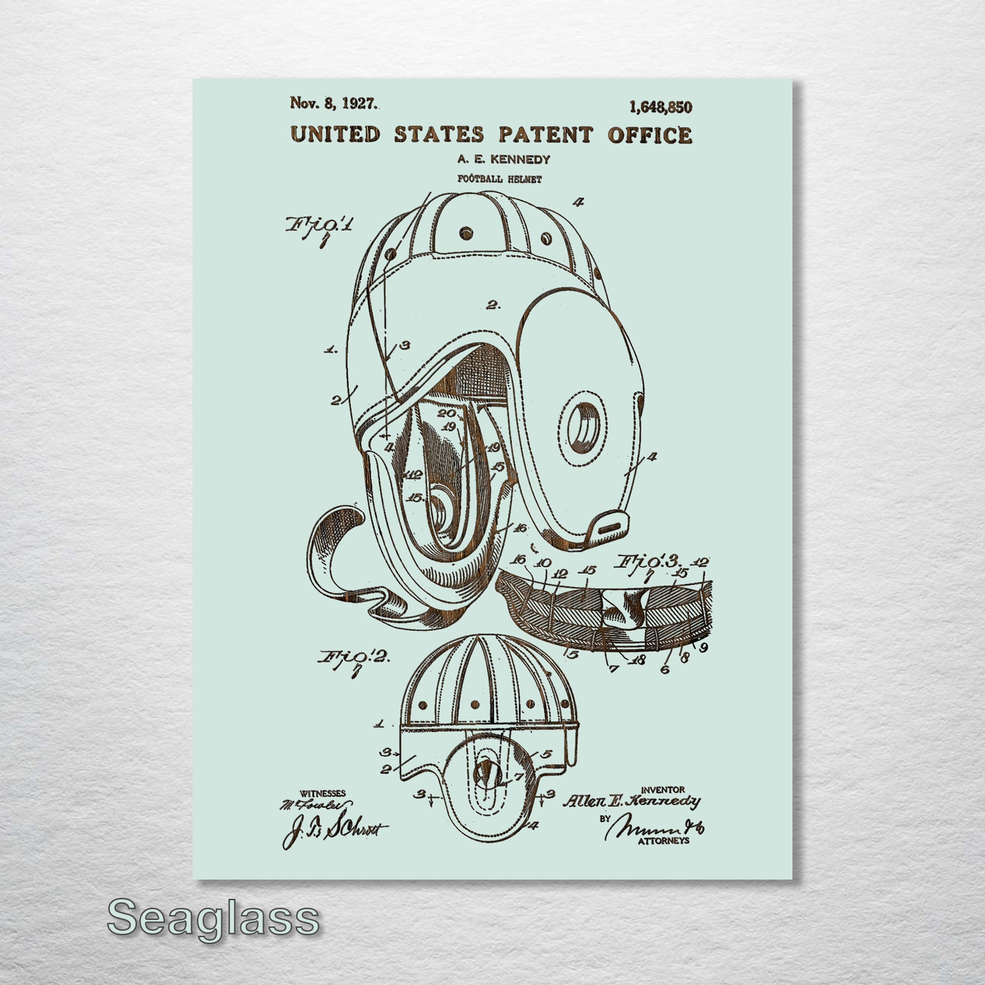 Antique Football Helmet - Patent on Wood
