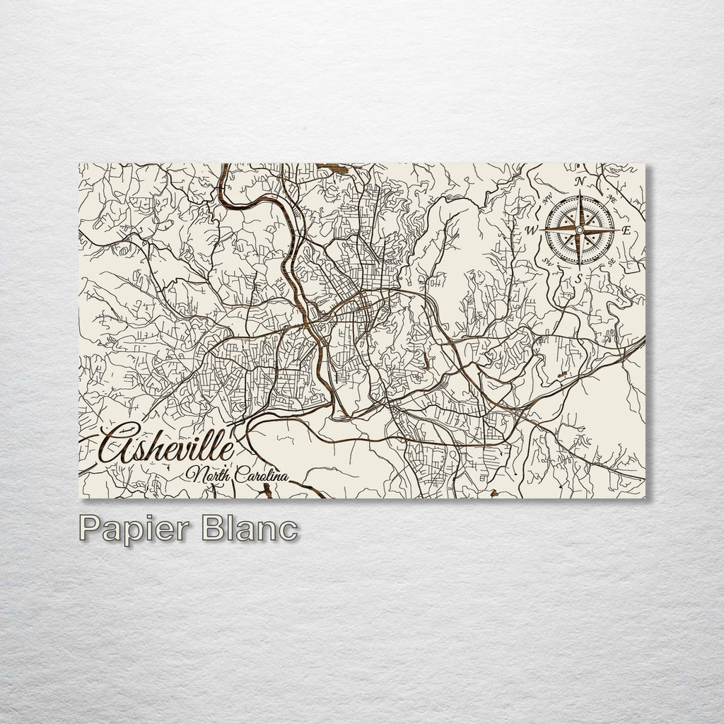 Asheville, NC - Street Map on Wood