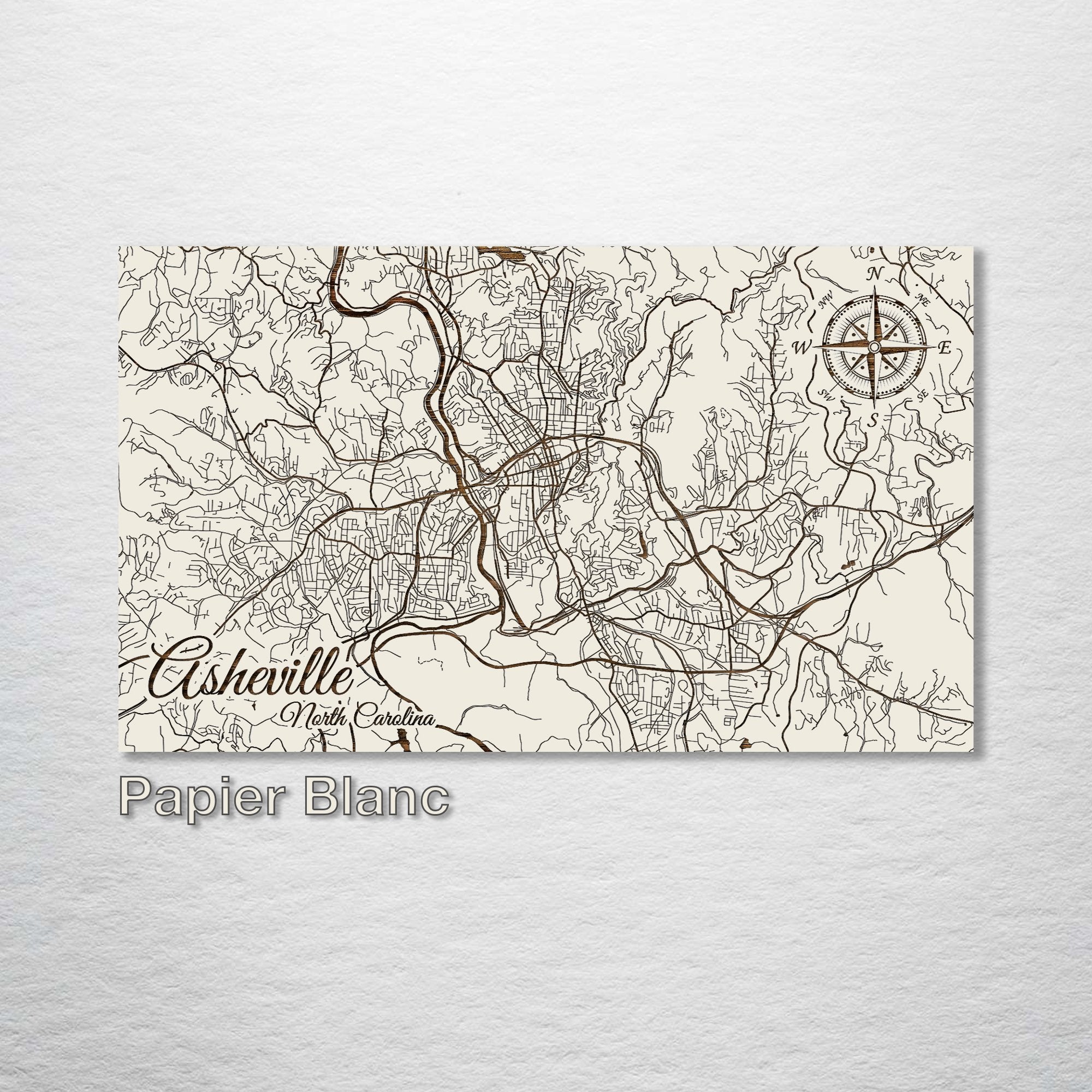 Asheville, NC - Street Map on Wood