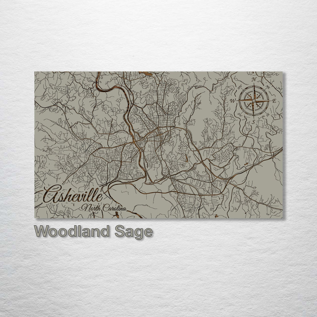 Asheville, NC - Street Map on Wood