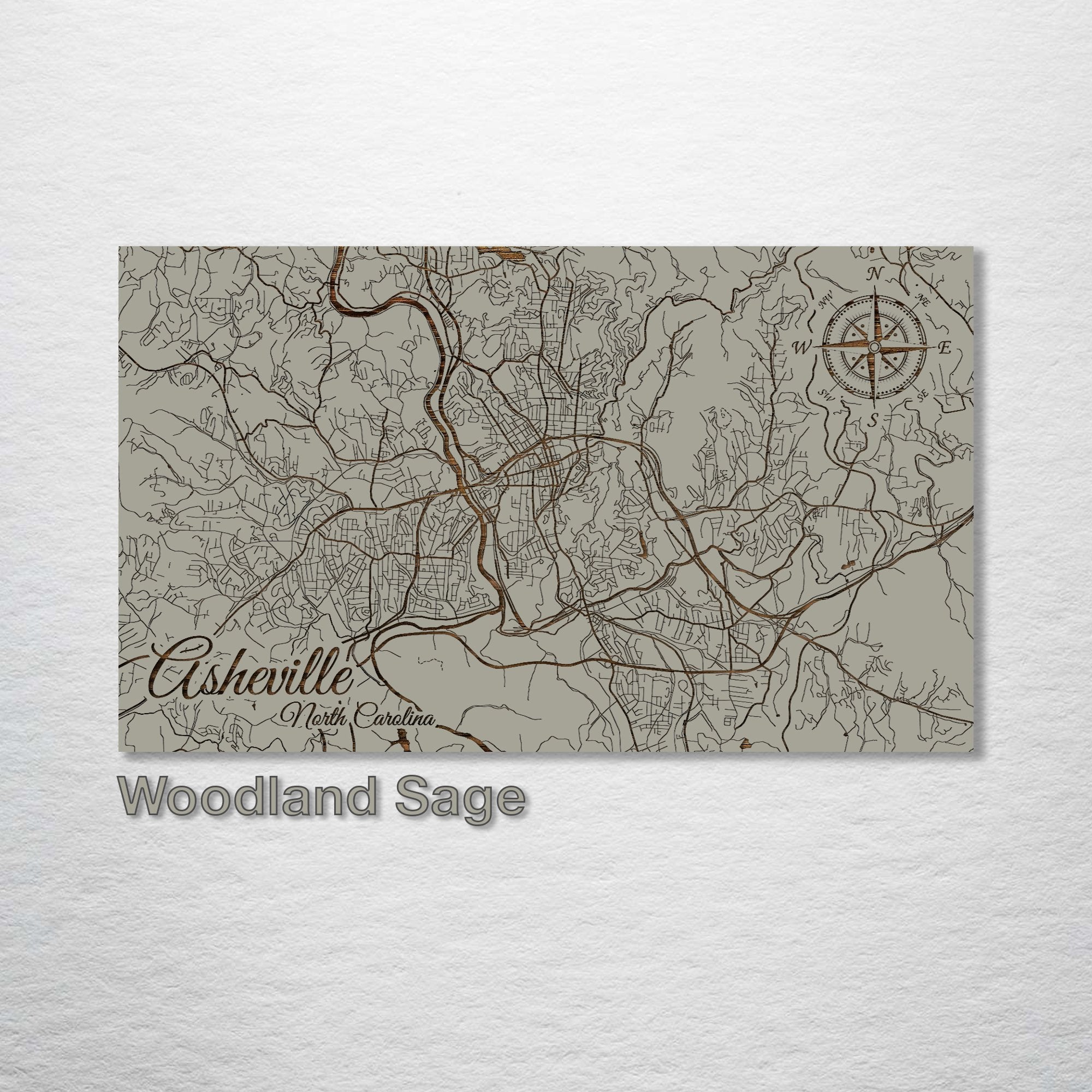 Asheville, NC - Street Map on Wood