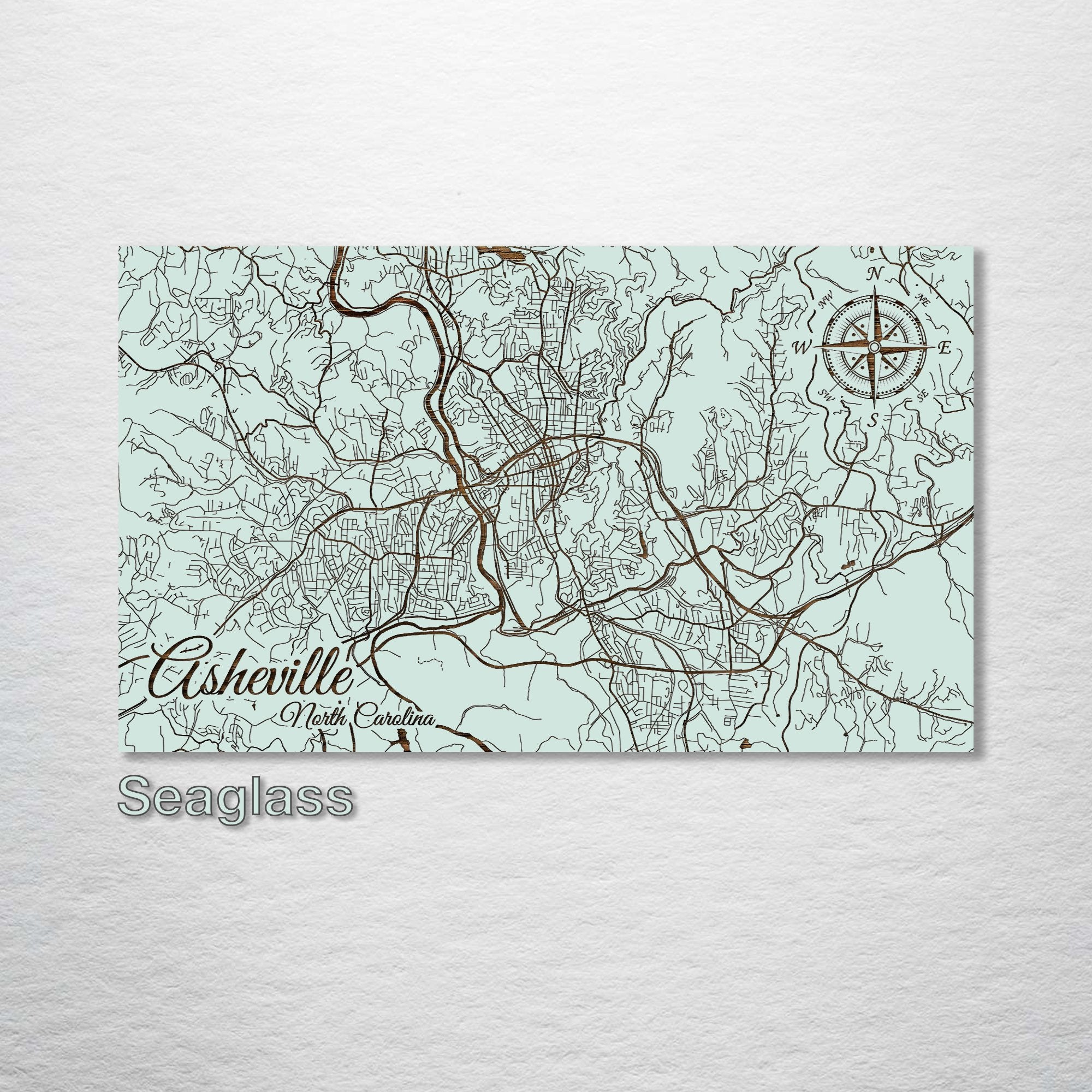 Asheville, NC - Street Map on Wood