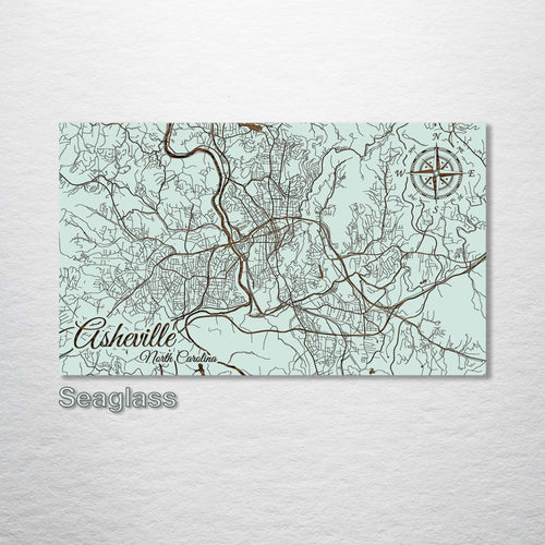 Asheville, NC - Street Map on Wood