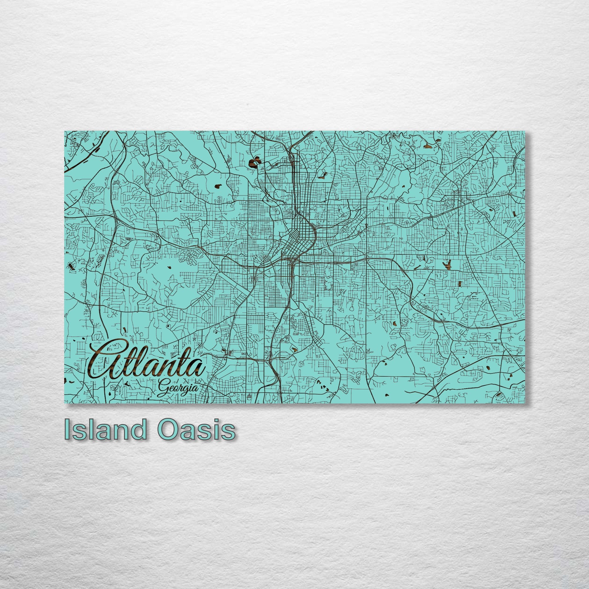 Atlanta, GA - Street Map on Wood