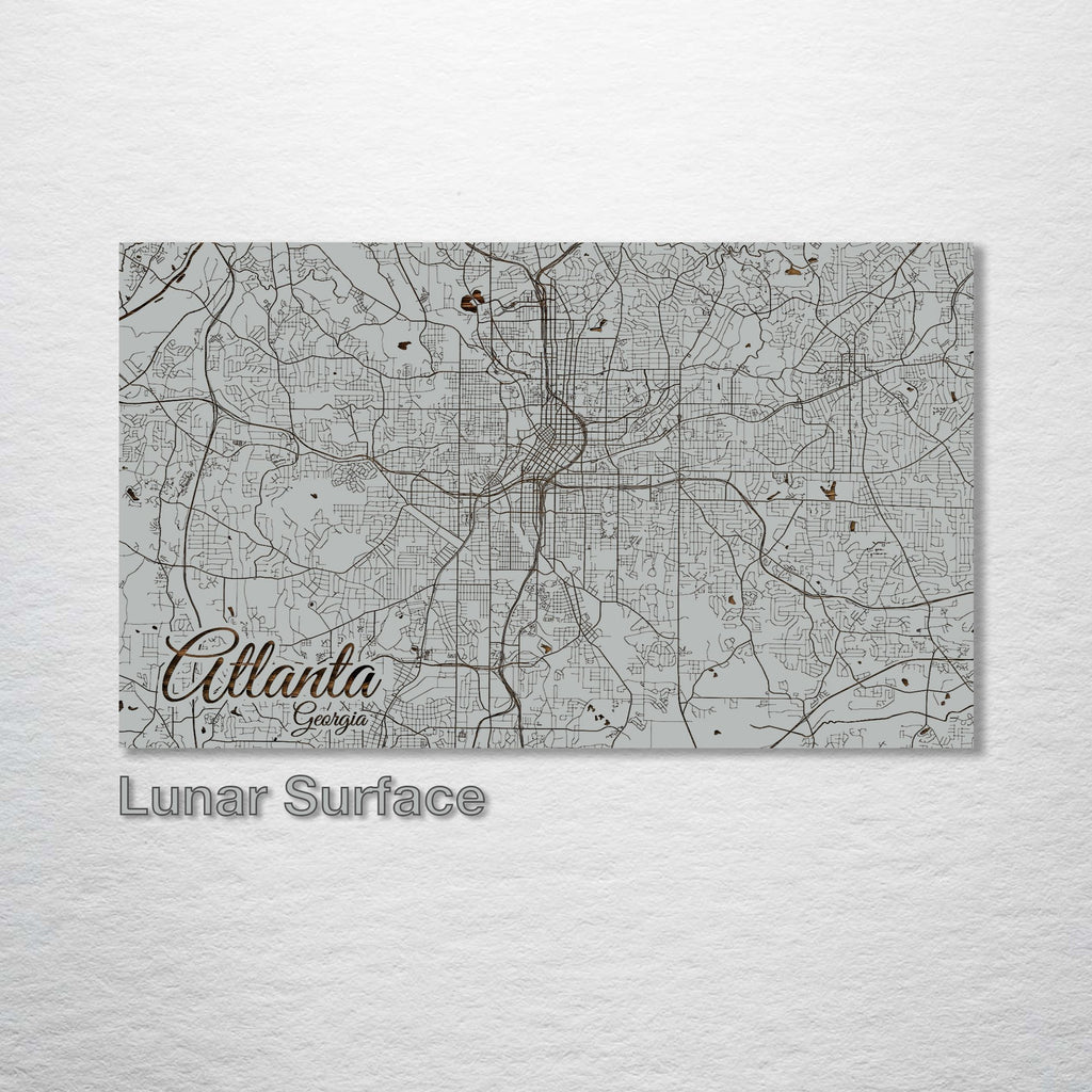 Atlanta, GA - Street Map on Wood