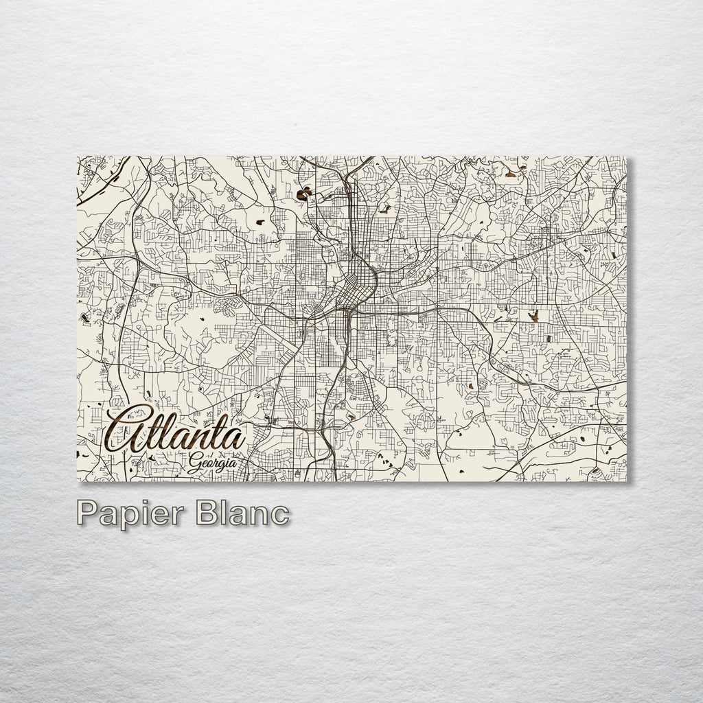 Atlanta, GA - Street Map on Wood