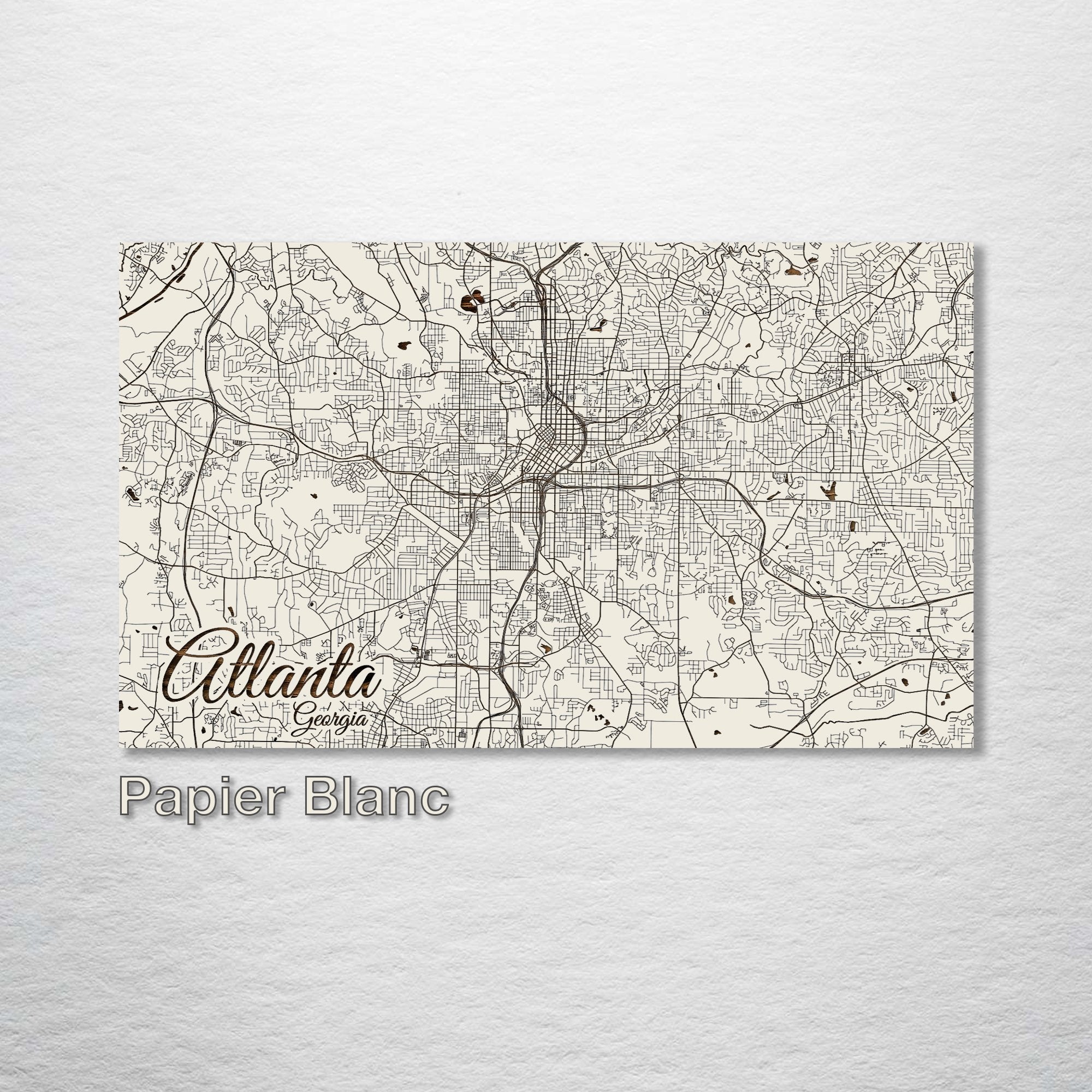 Atlanta, GA - Street Map on Wood