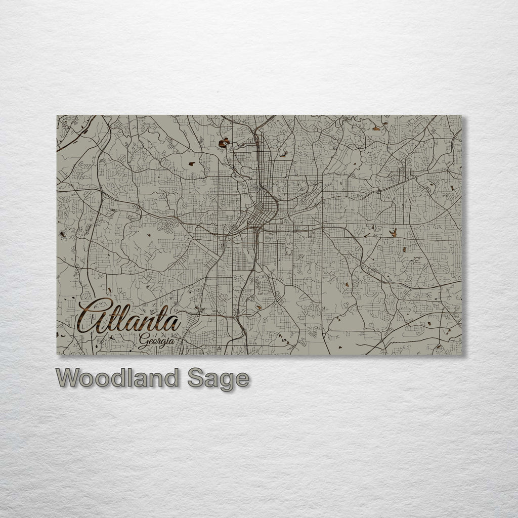 Atlanta, GA - Street Map on Wood