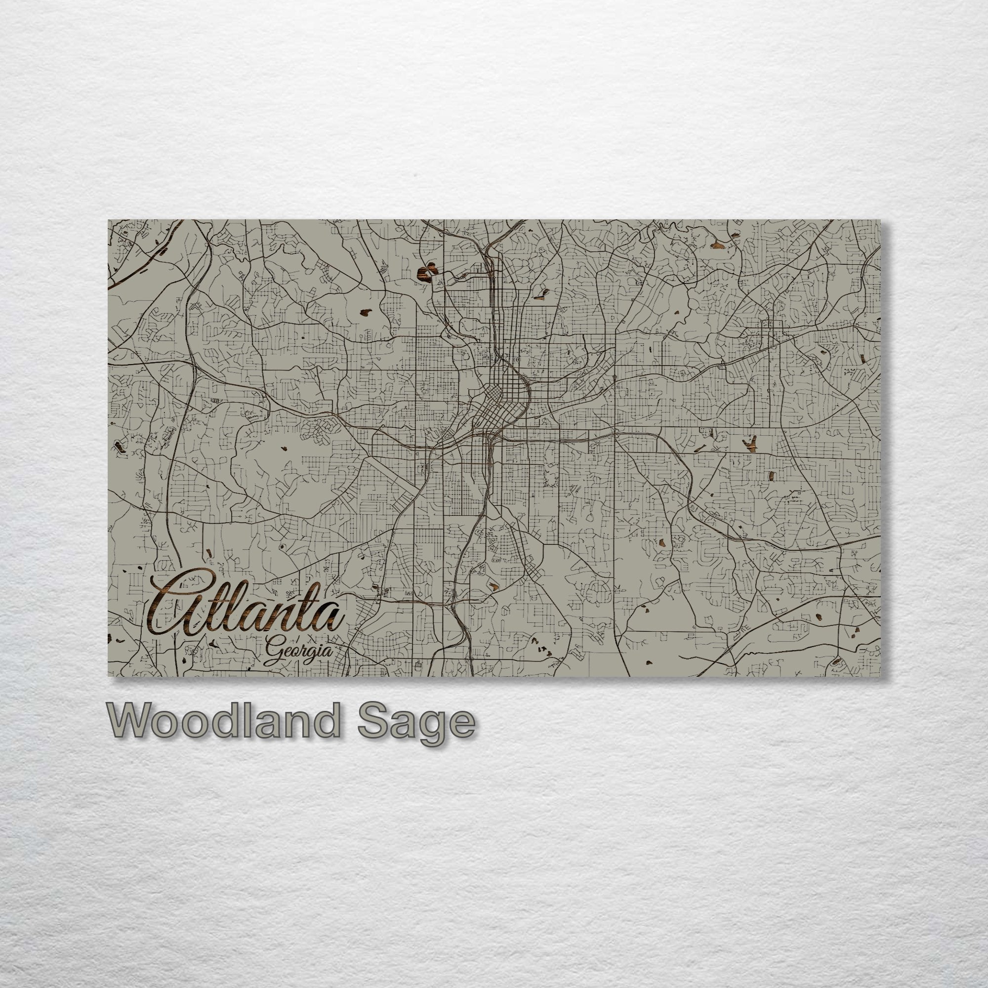 Atlanta, GA - Street Map on Wood