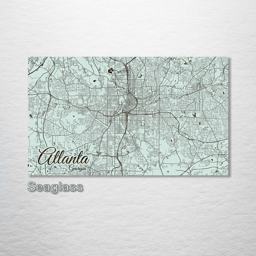 Atlanta, GA - Street Map on Wood