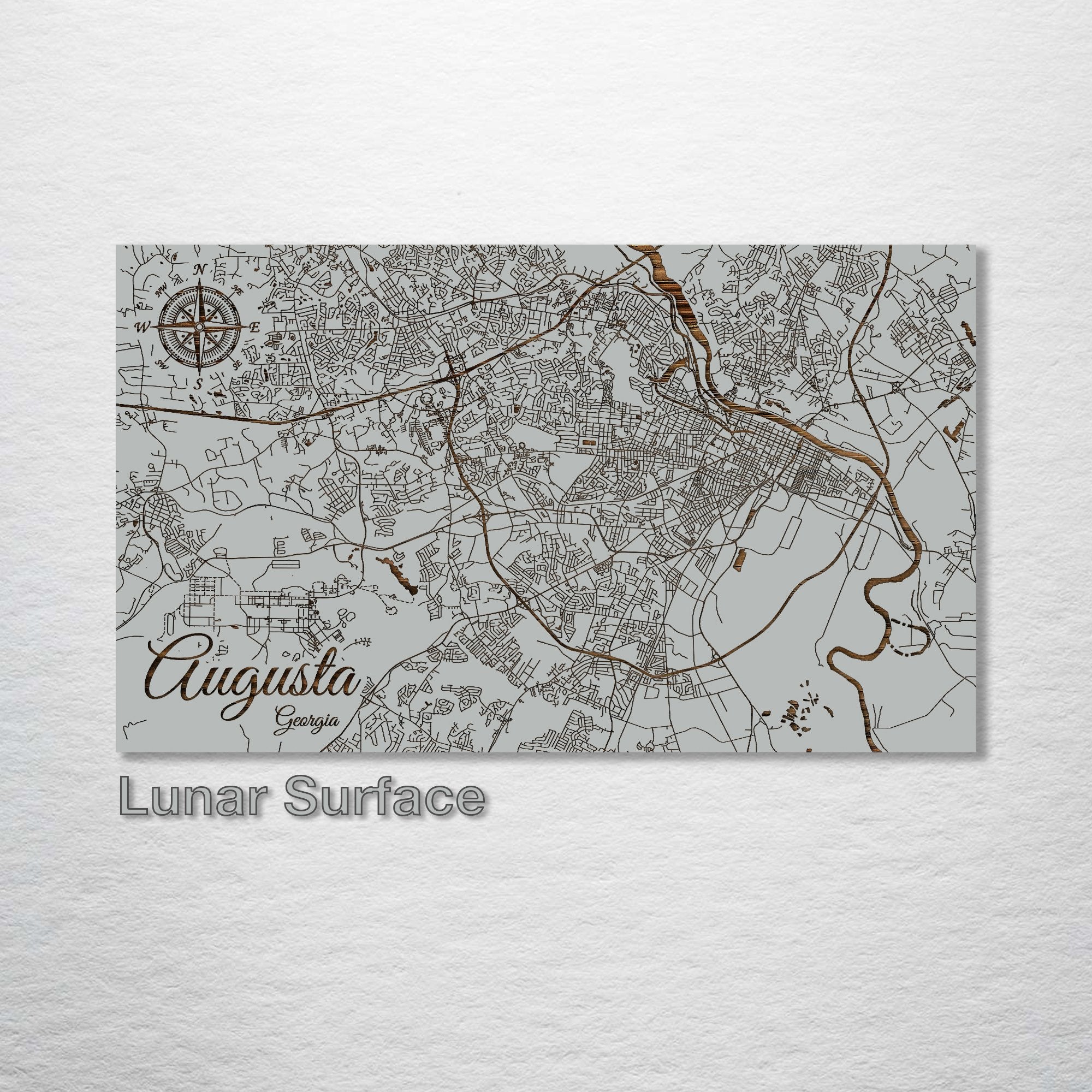 Augusta, GA - Street Map on Wood