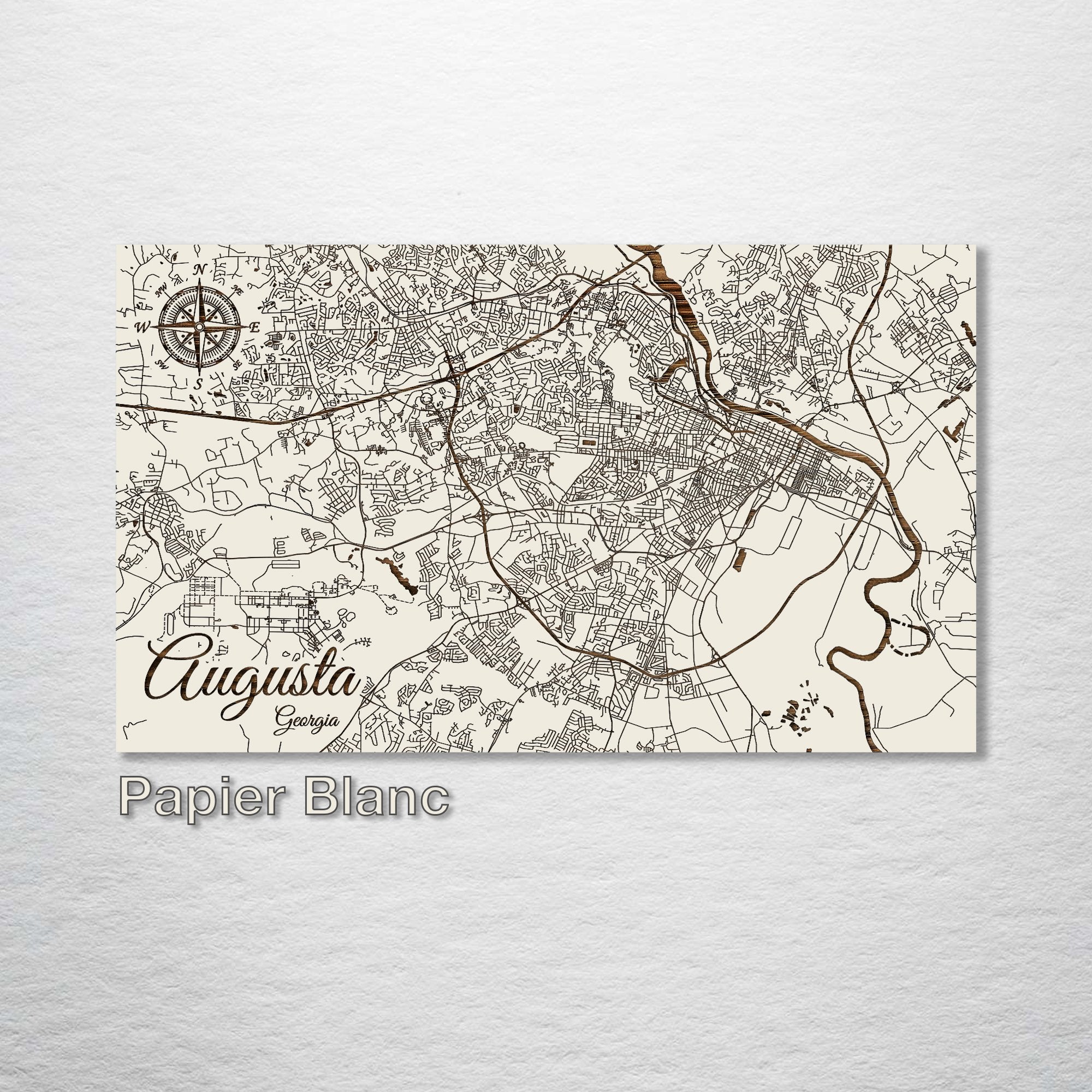 Augusta, GA - Street Map on Wood