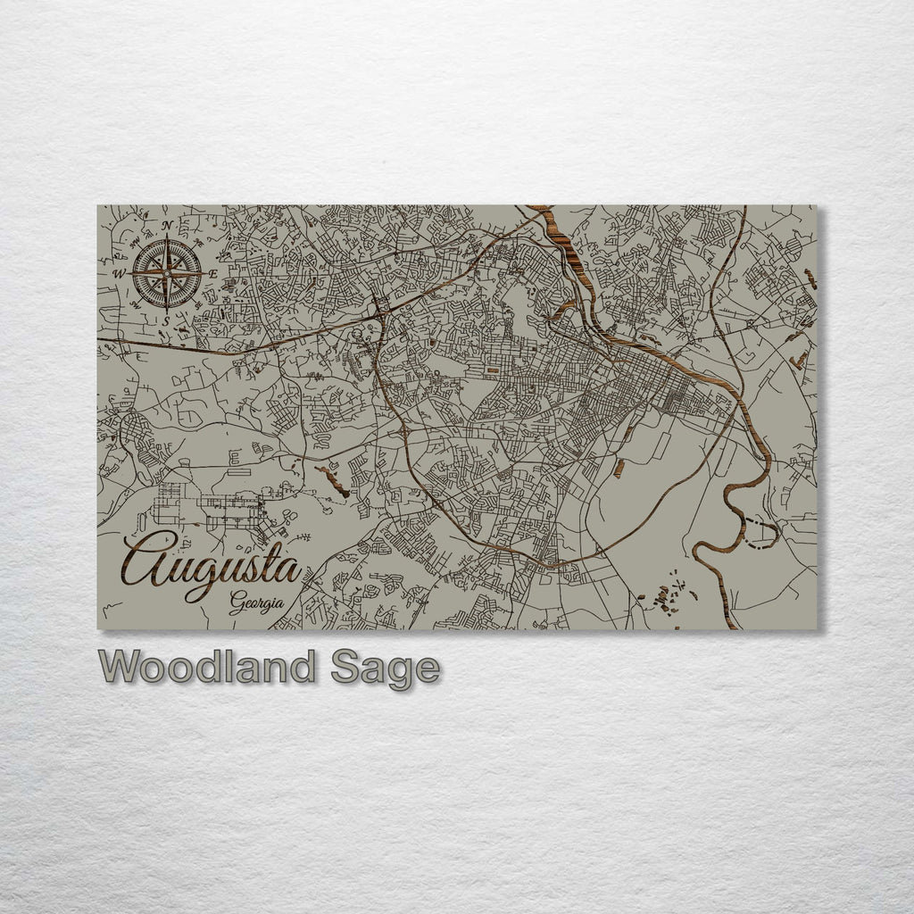 Augusta, GA - Street Map on Wood