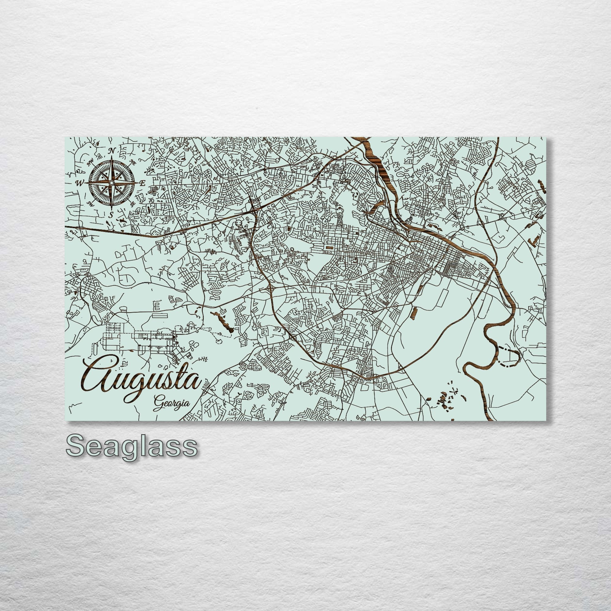 Augusta, GA - Street Map on Wood