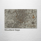 Austin, TX - Street Map on Wood