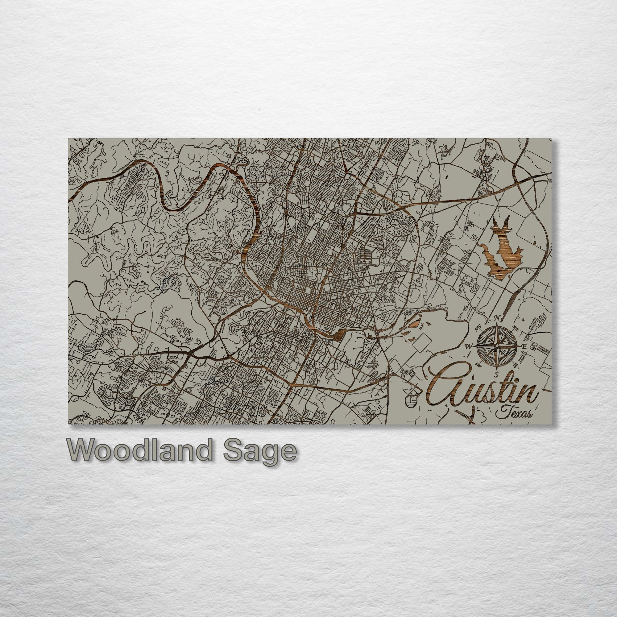 Austin, TX - Street Map on Wood