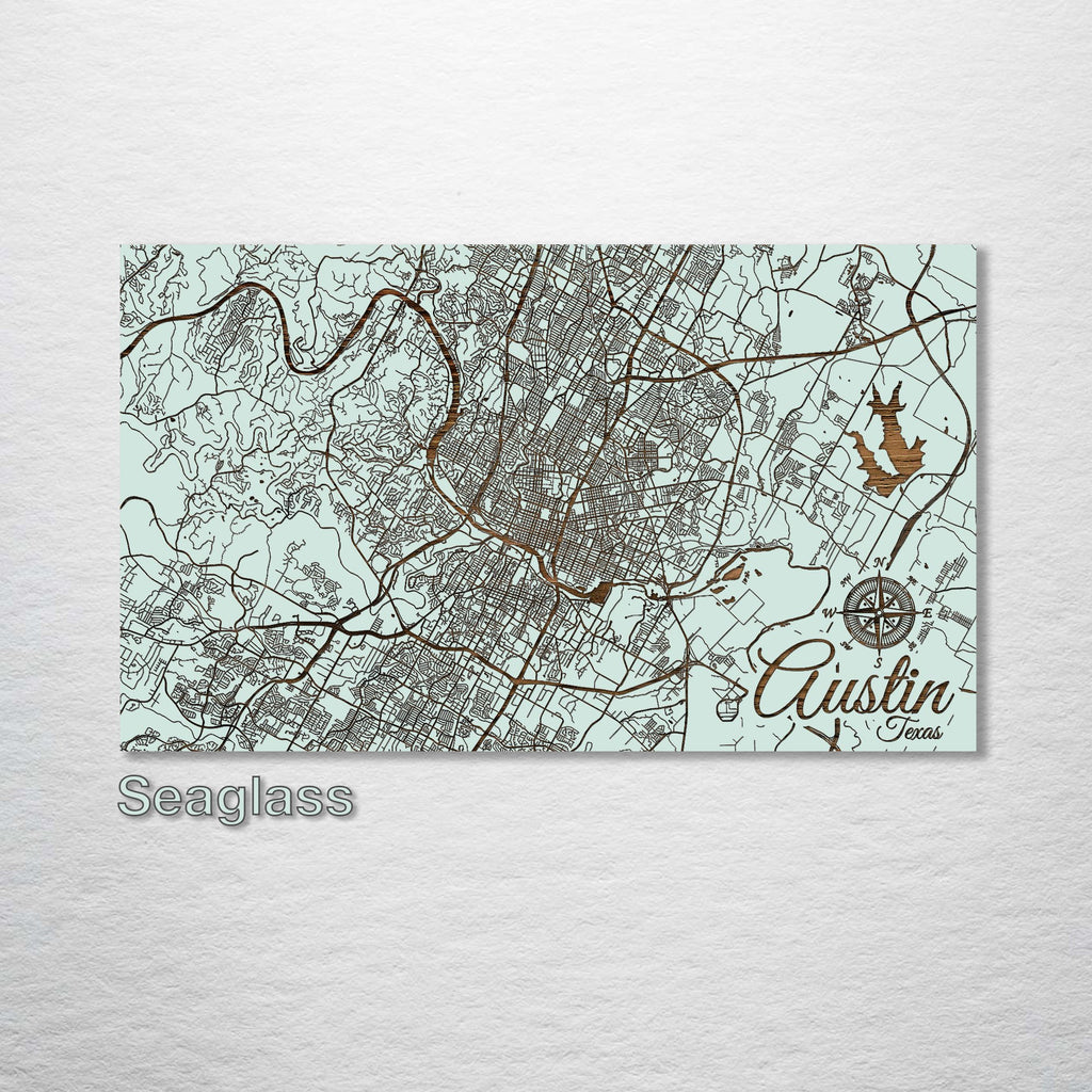 Austin, TX - Street Map on Wood
