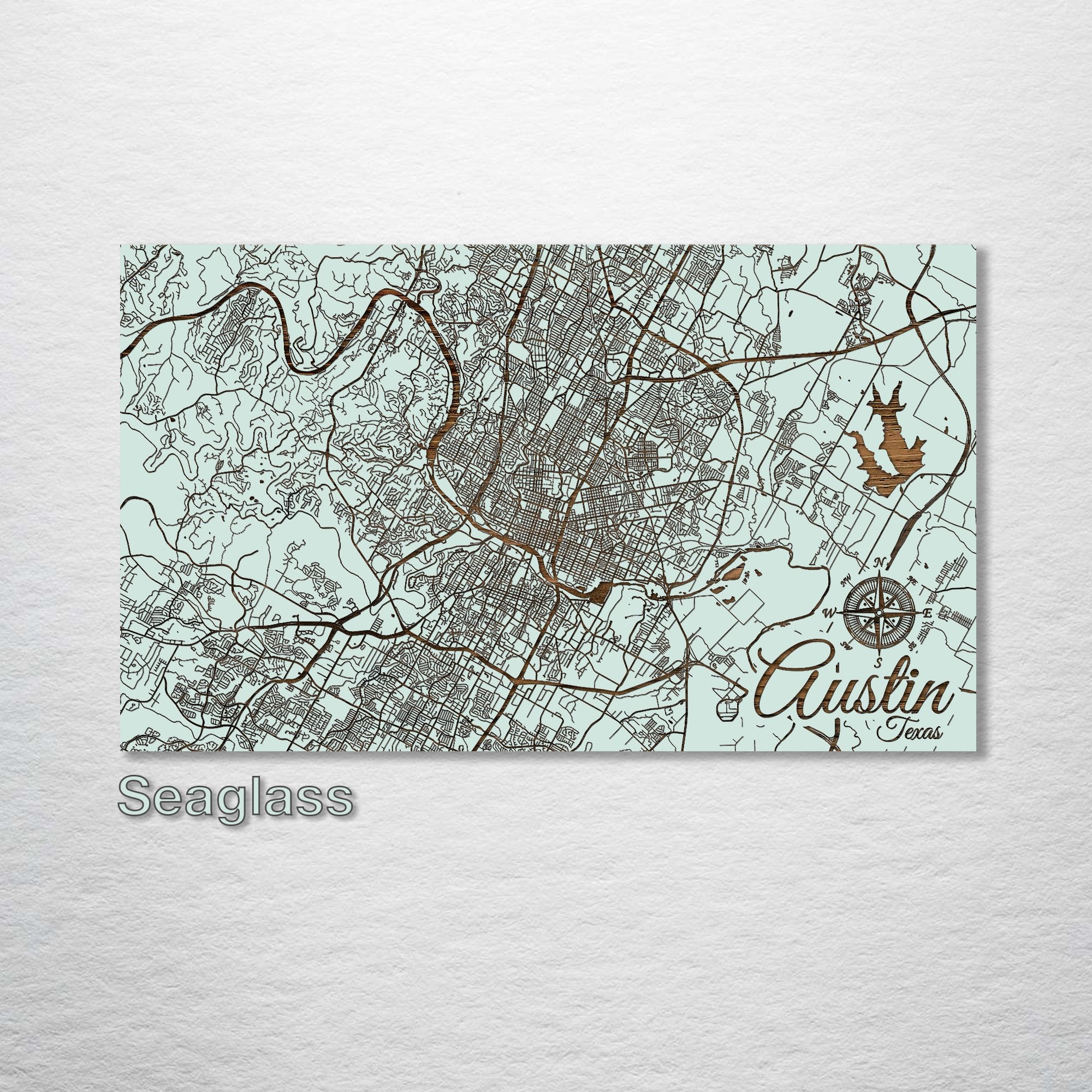 Austin, TX - Street Map on Wood