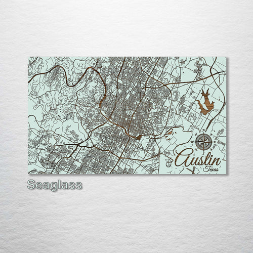 Austin, TX - Street Map on Wood