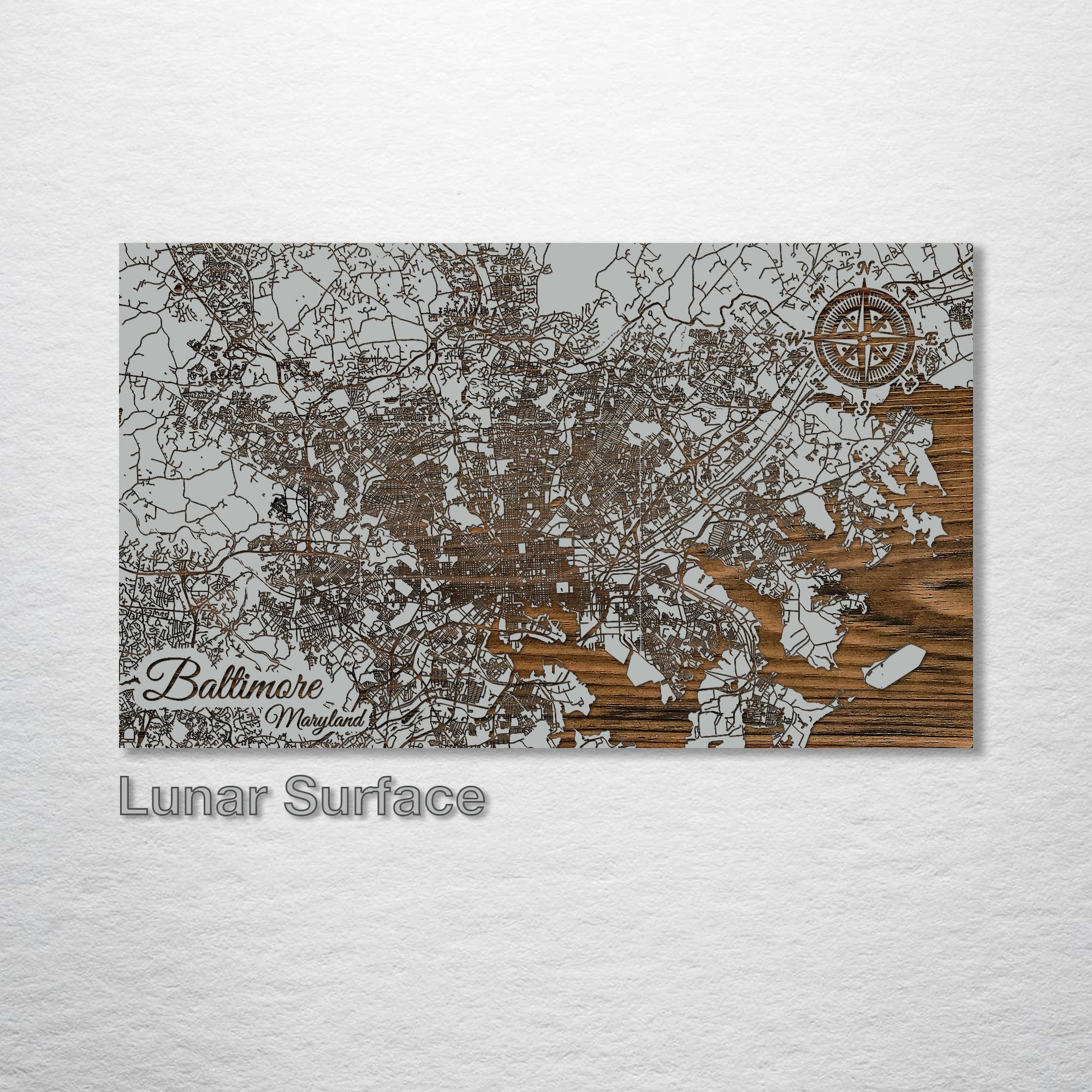 Baltimore, MD - Street Map on Wood