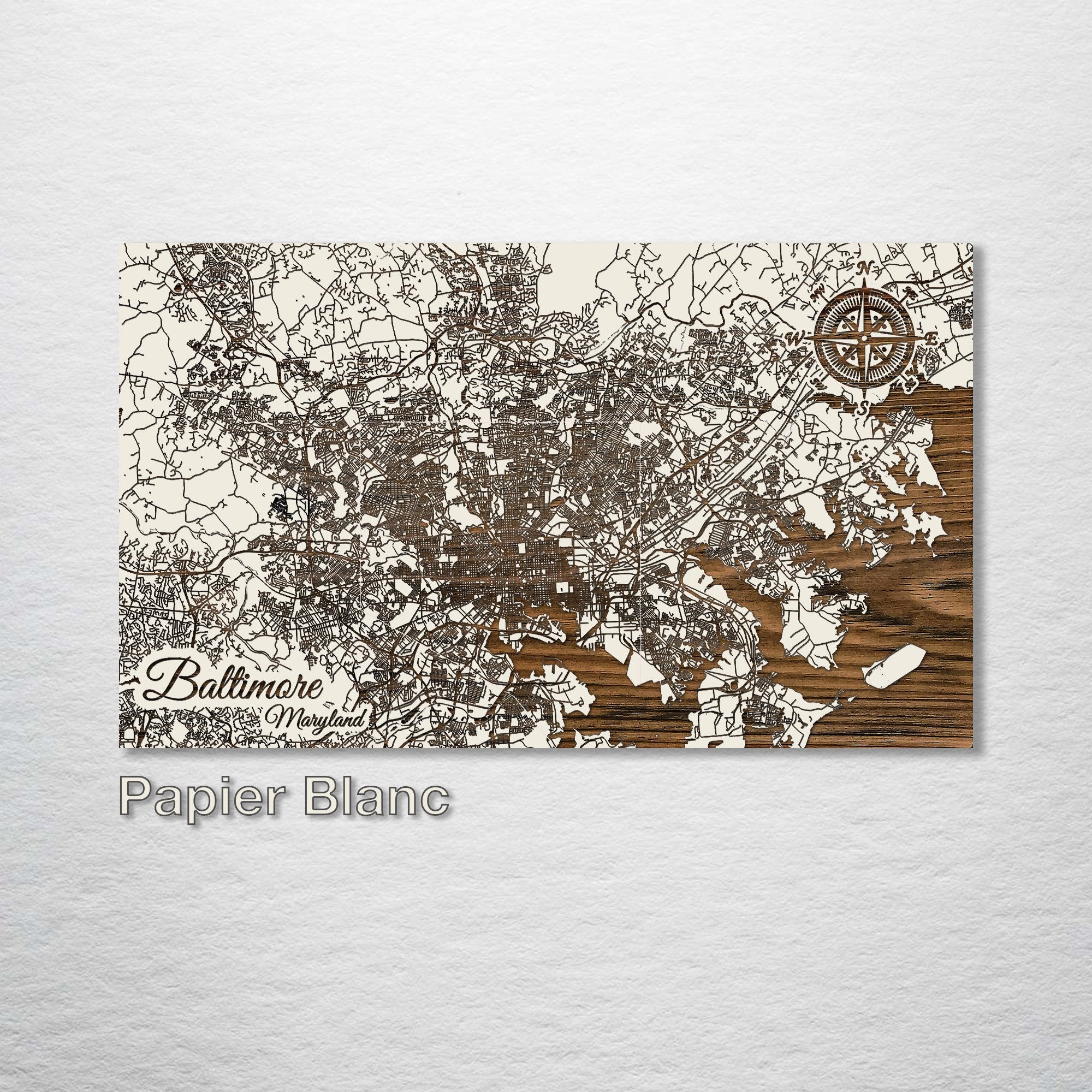 Baltimore, MD - Street Map on Wood