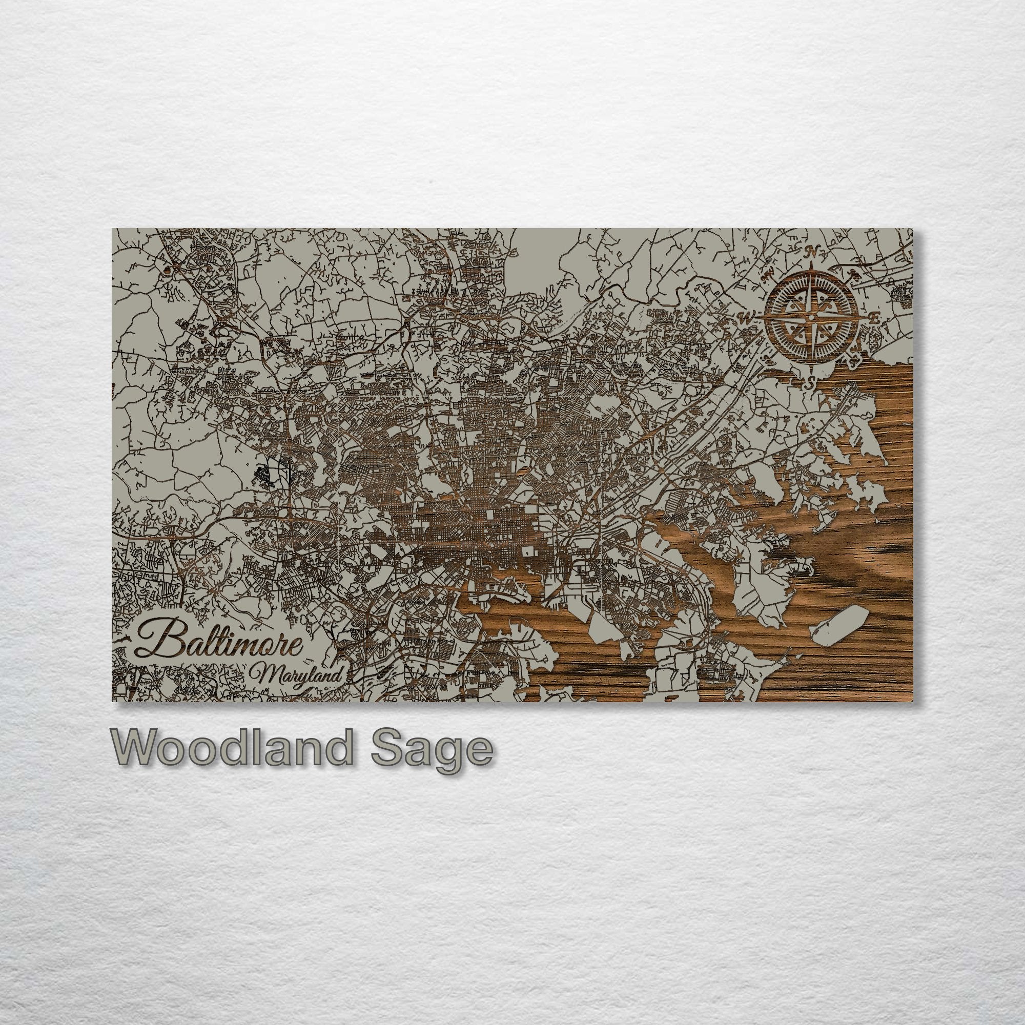 Baltimore, MD - Street Map on Wood