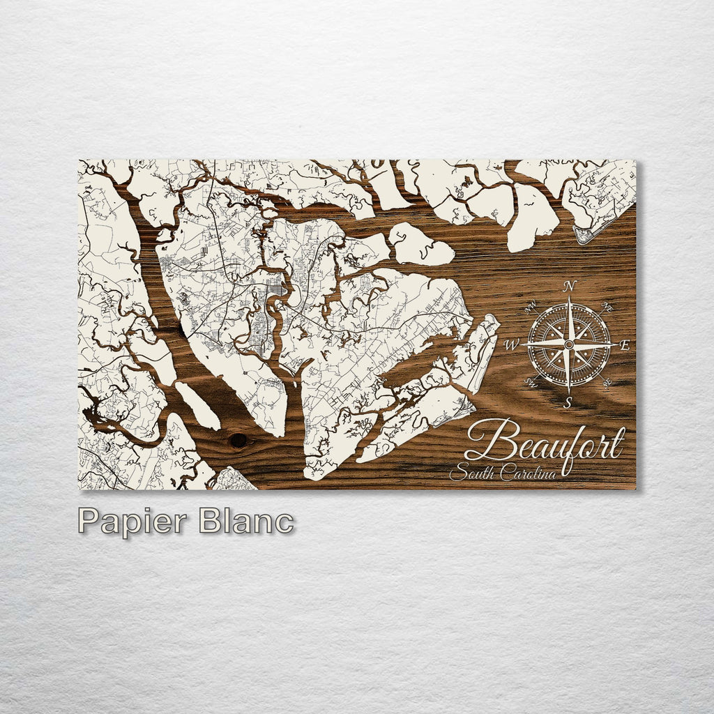 Beaufort, SC - Street Map on Wood