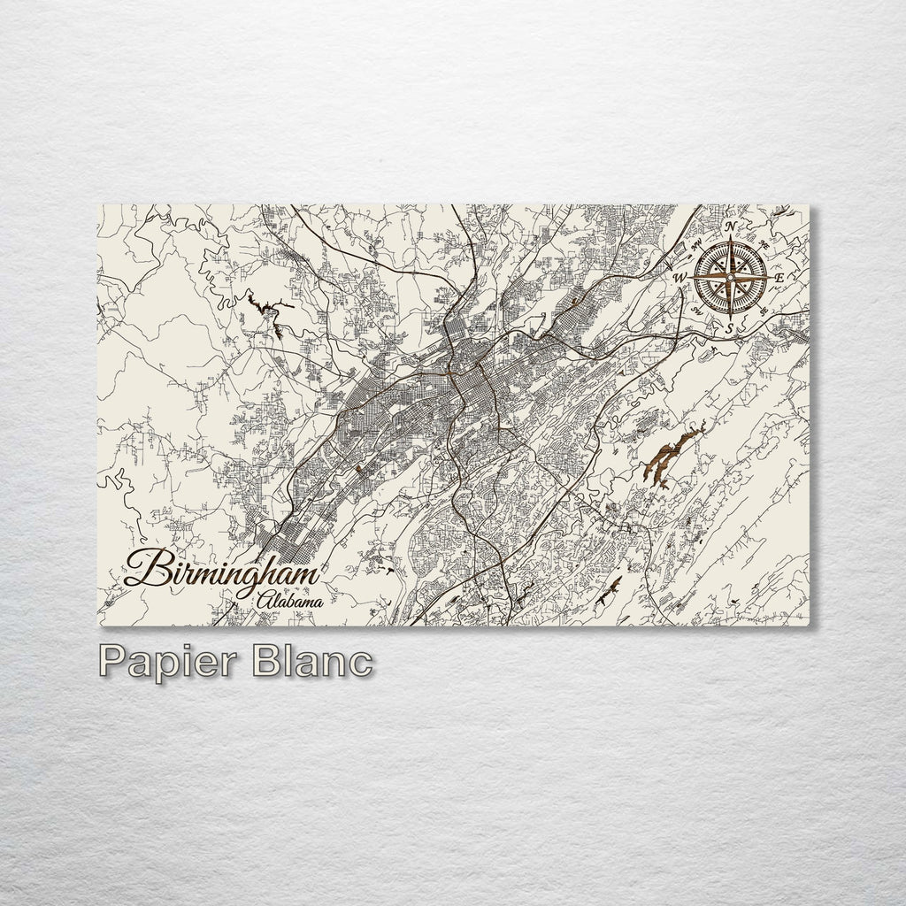 Birmingham, AL - Street Map on Wood