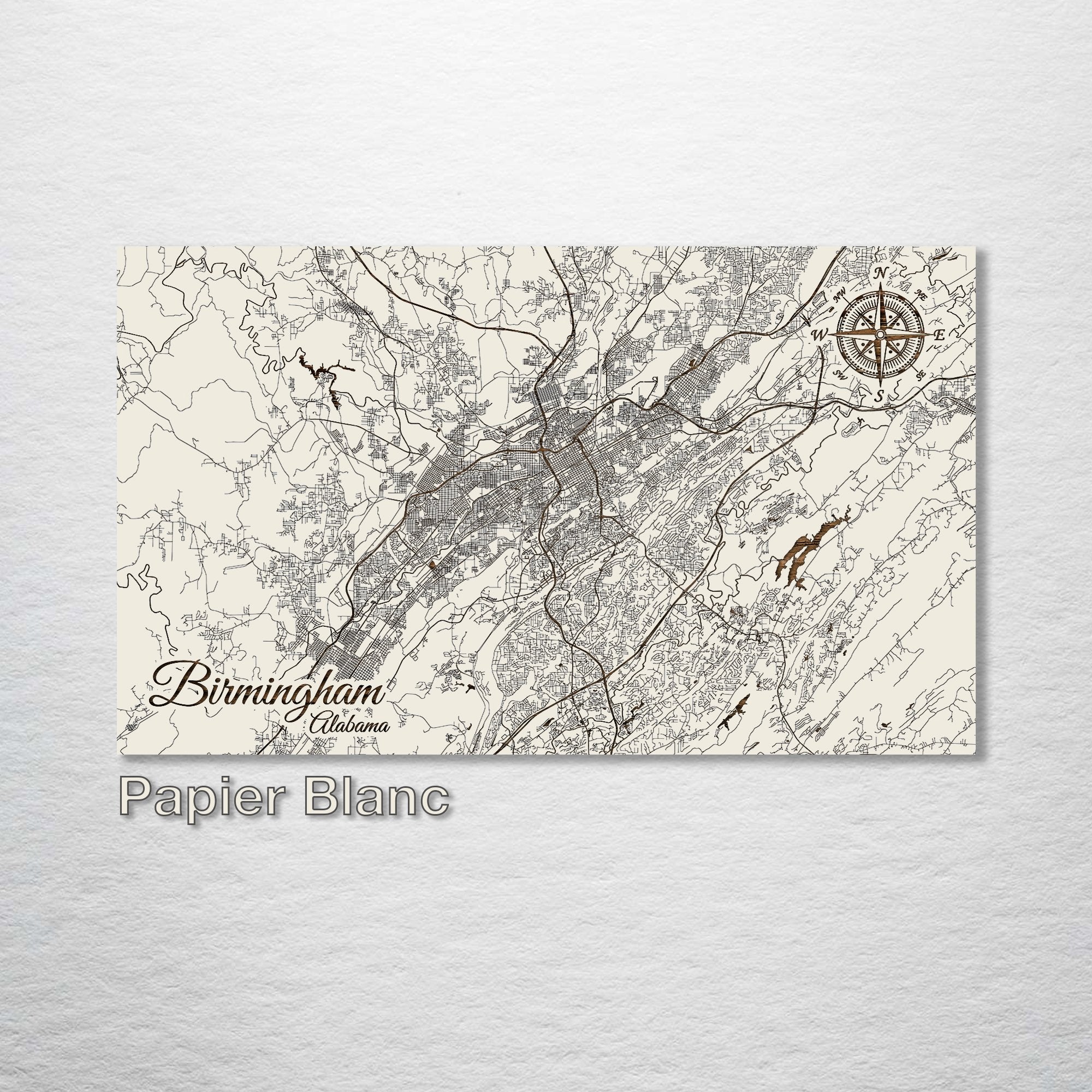 Birmingham, AL - Street Map on Wood