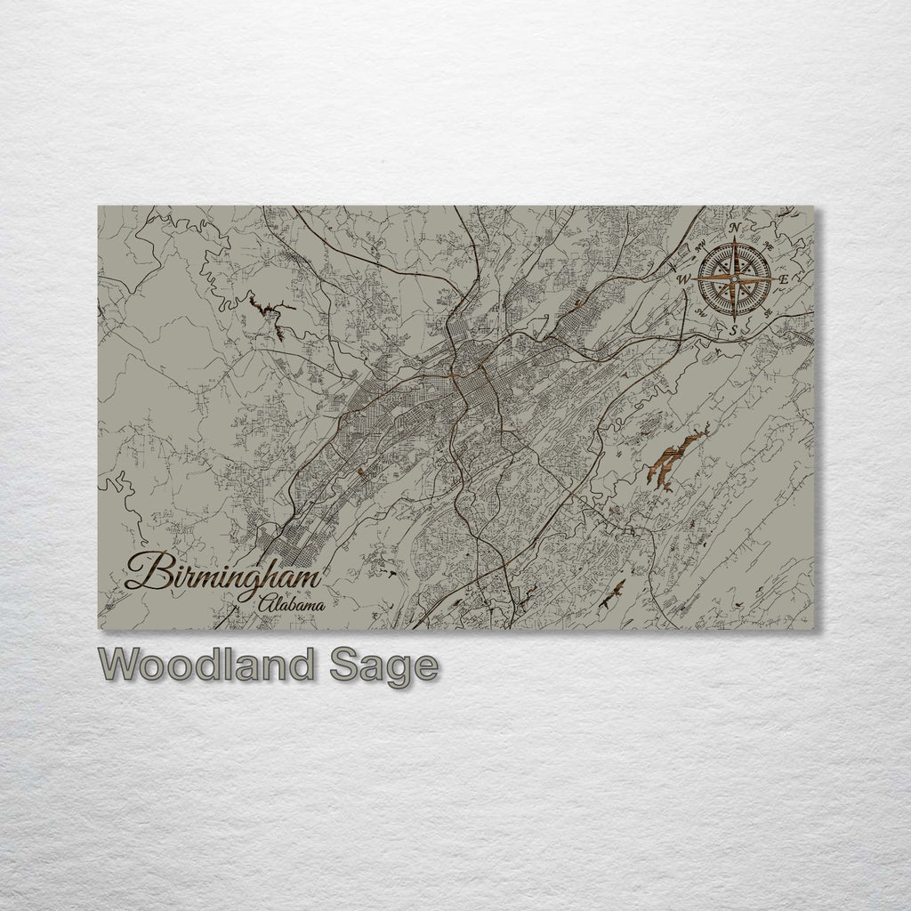 Birmingham, AL - Street Map on Wood