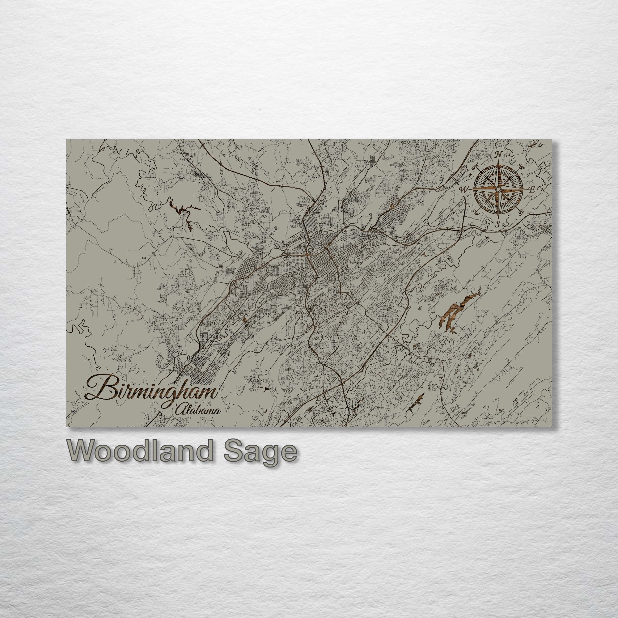 Birmingham, AL - Street Map on Wood