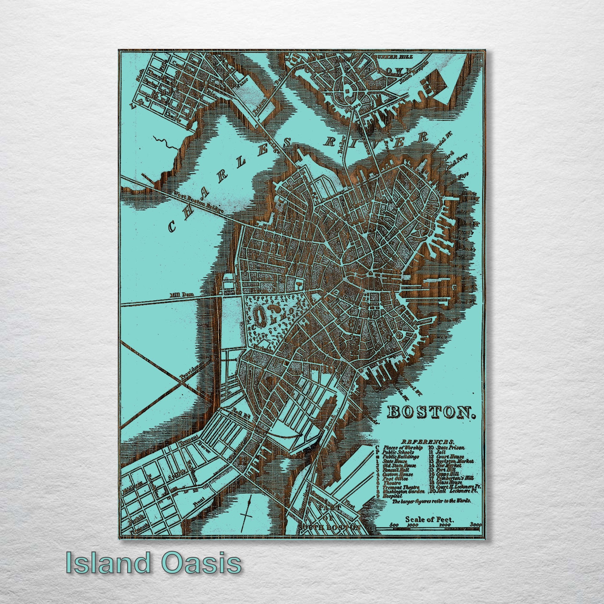 Boston, MA - Historic Map on Wood 1842