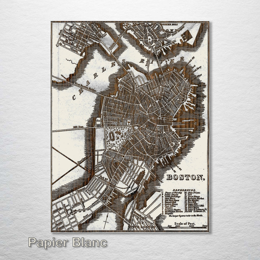Boston, MA - Historic Map on Wood 1842