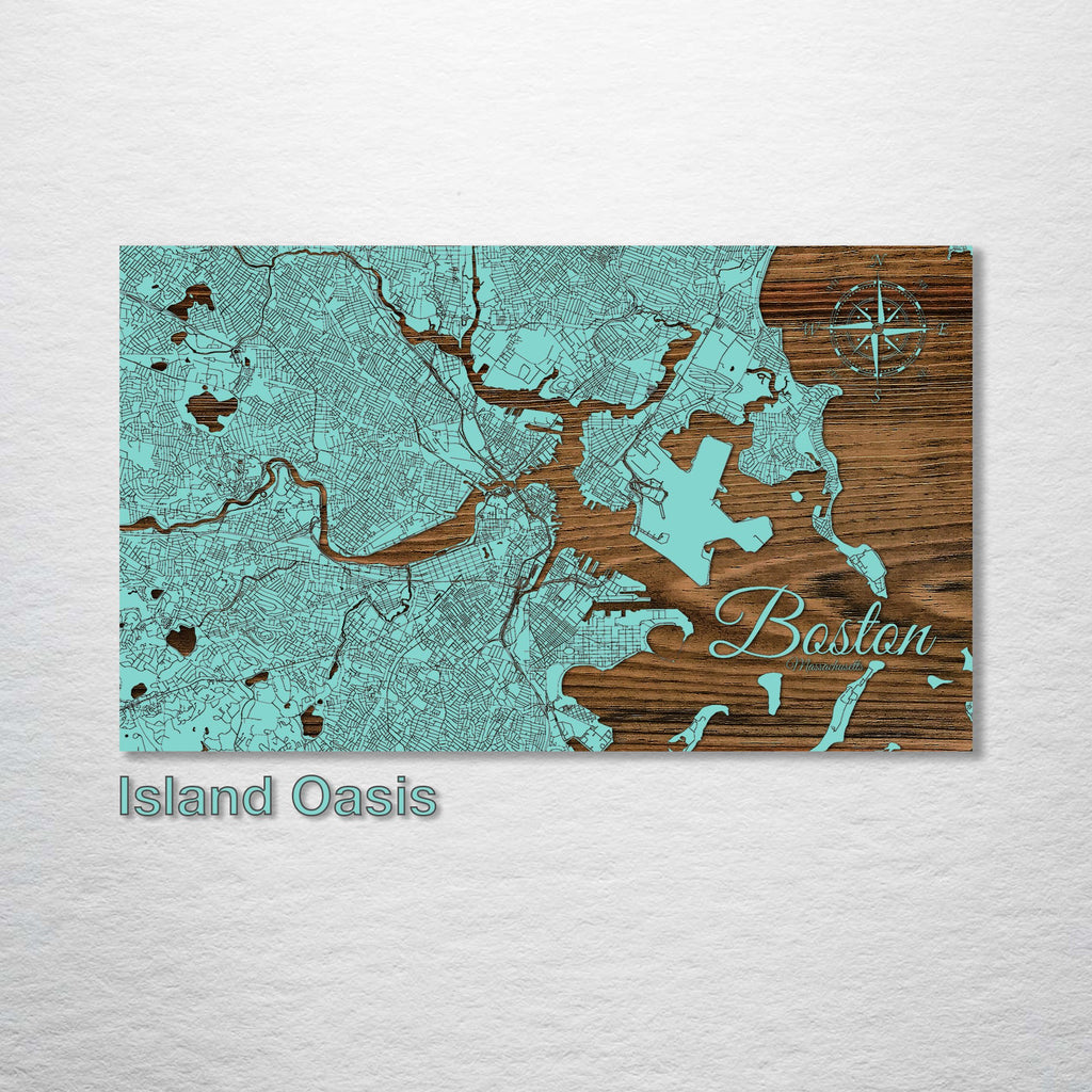 Boston, MA - Street Map on Wood
