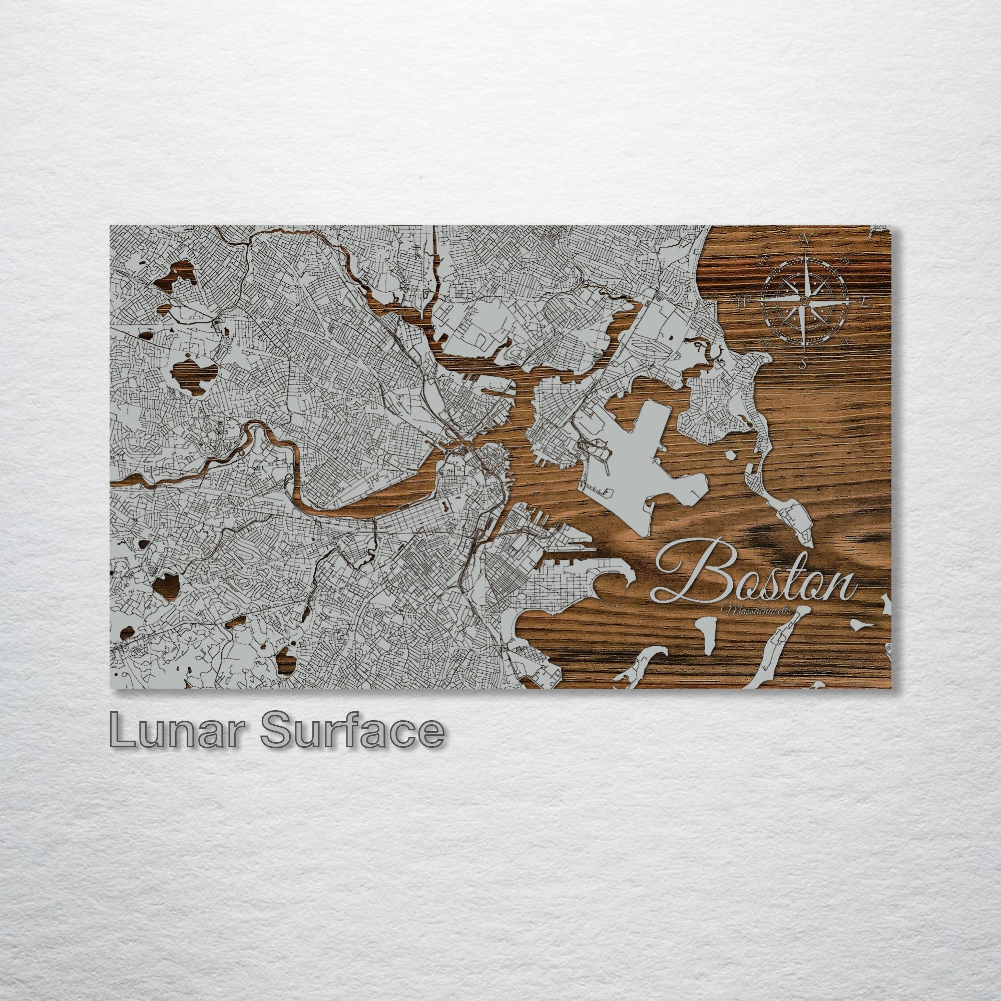 Boston, MA - Street Map on Wood