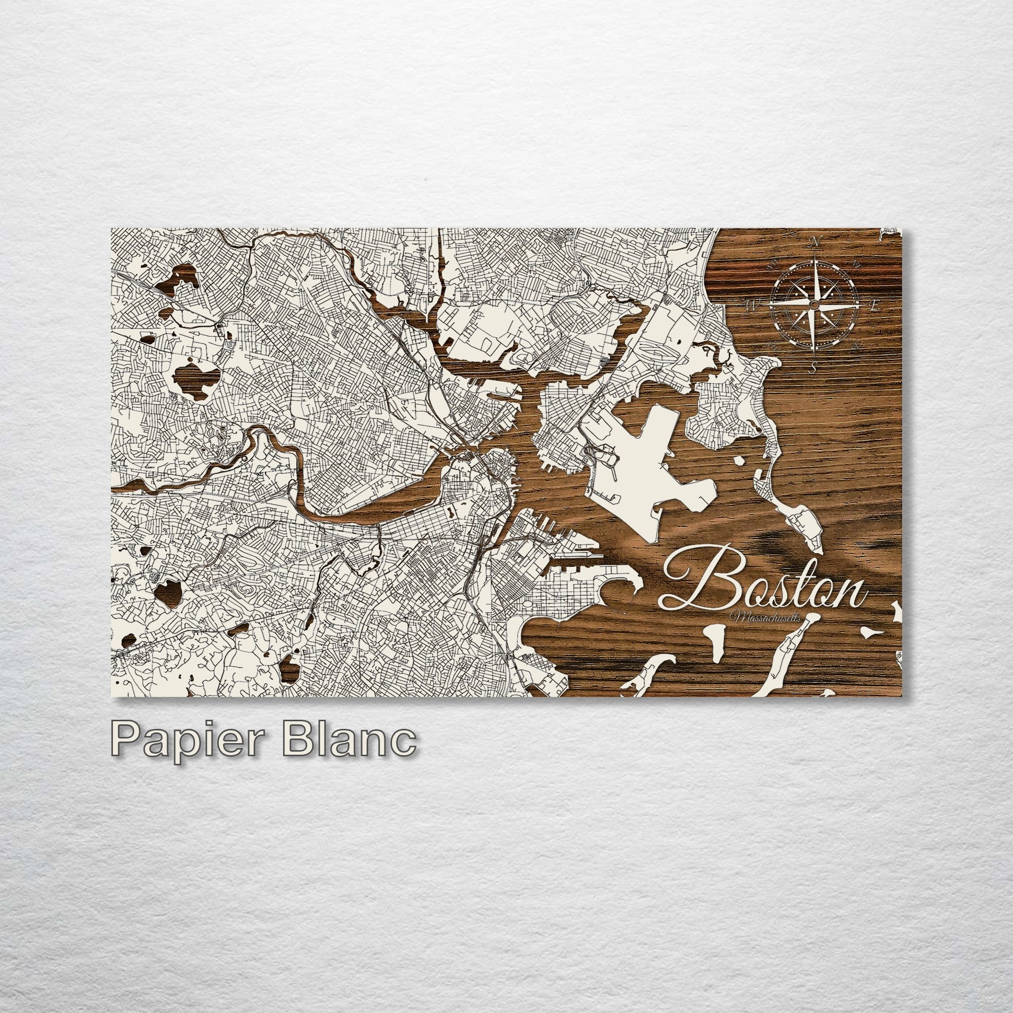 Boston, MA - Street Map on Wood