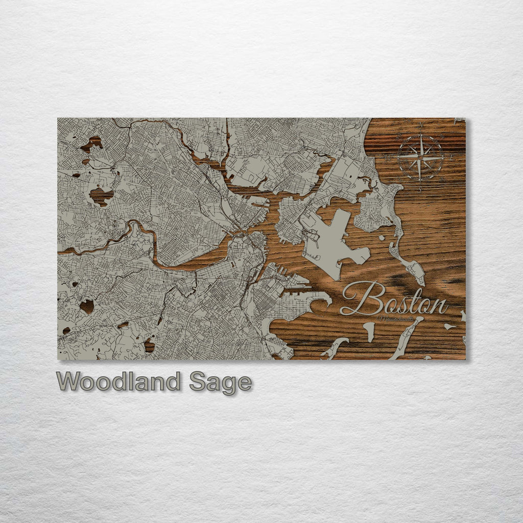 Boston, MA - Street Map on Wood
