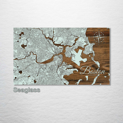 Boston, MA - Street Map on Wood