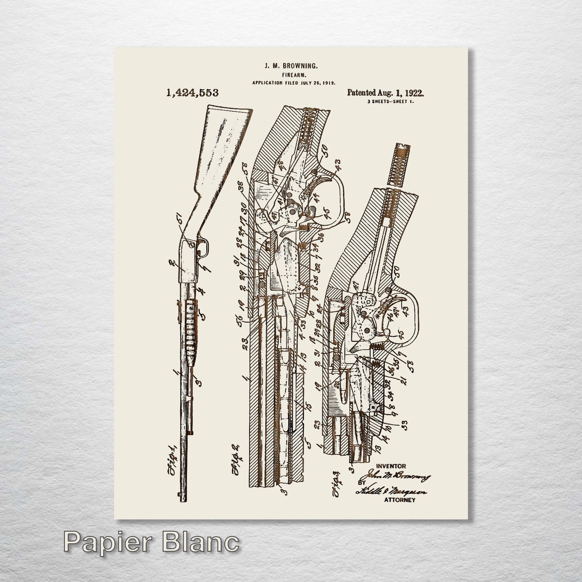 Browning Shotgun - Patent on Wood