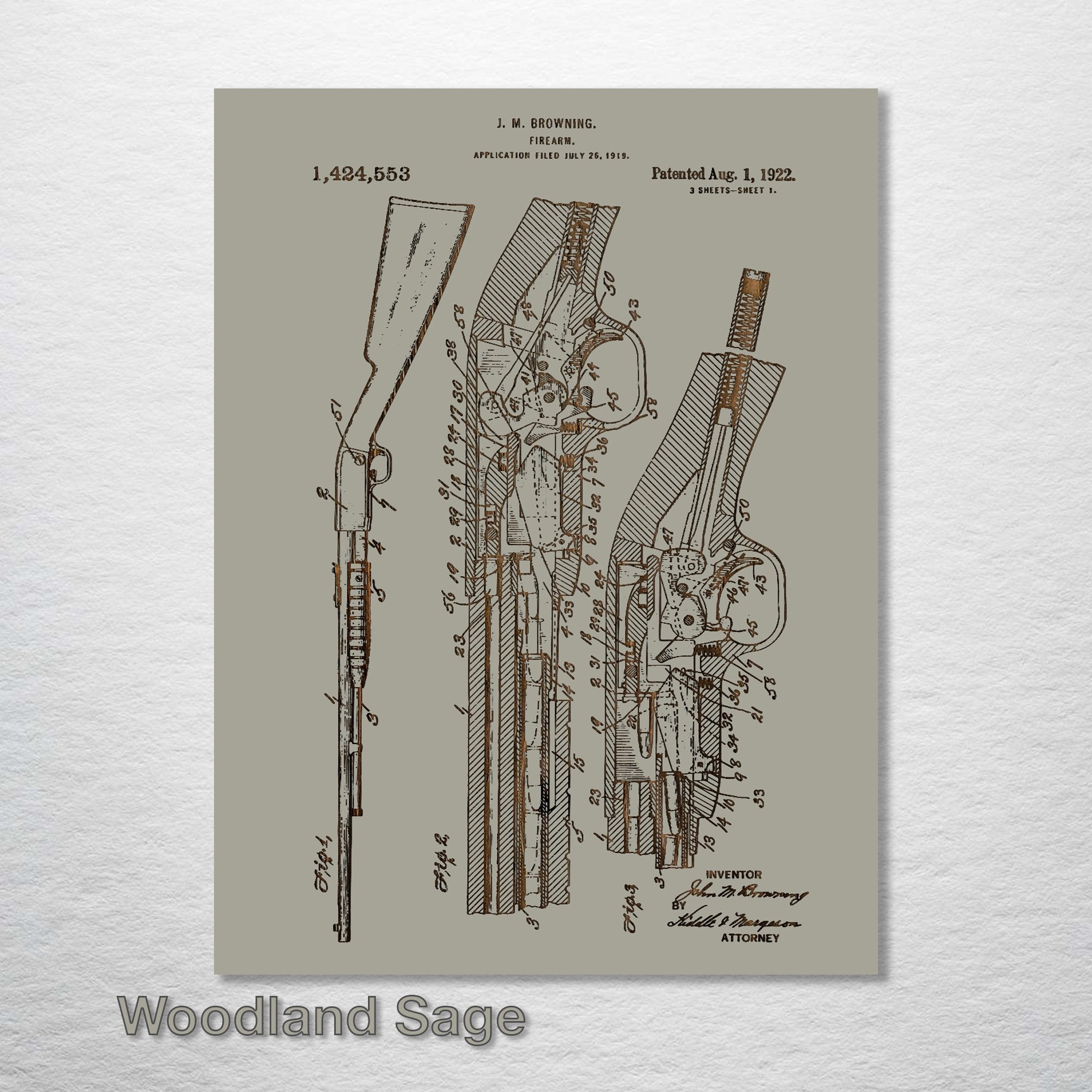 Browning Shotgun - Patent on Wood