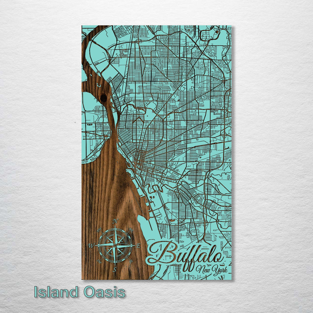 Buffalo, NY - Street Map on Wood