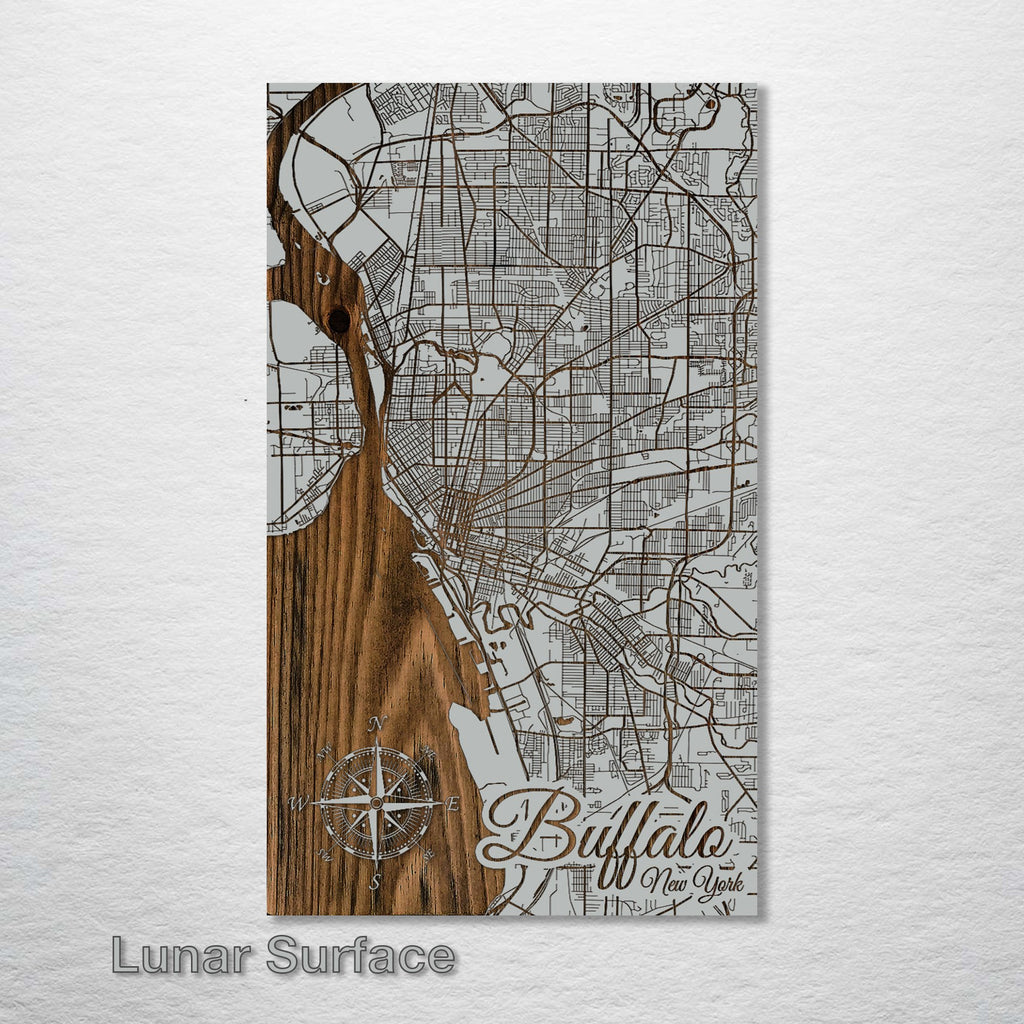 Buffalo, NY - Street Map on Wood