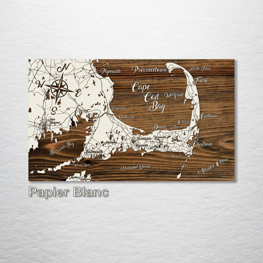 Cape Cod Bay, MA - Whimsical Map on Wood