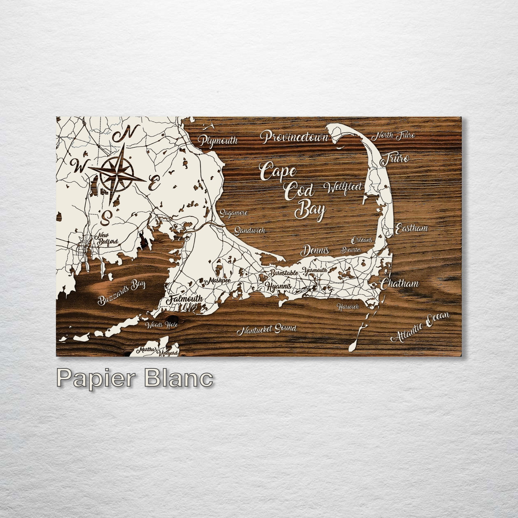 Cape Cod Bay, MA - Whimsical Map on Wood