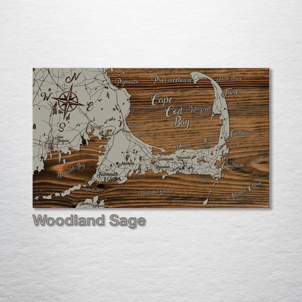 Cape Cod Bay, MA - Whimsical Map on Wood