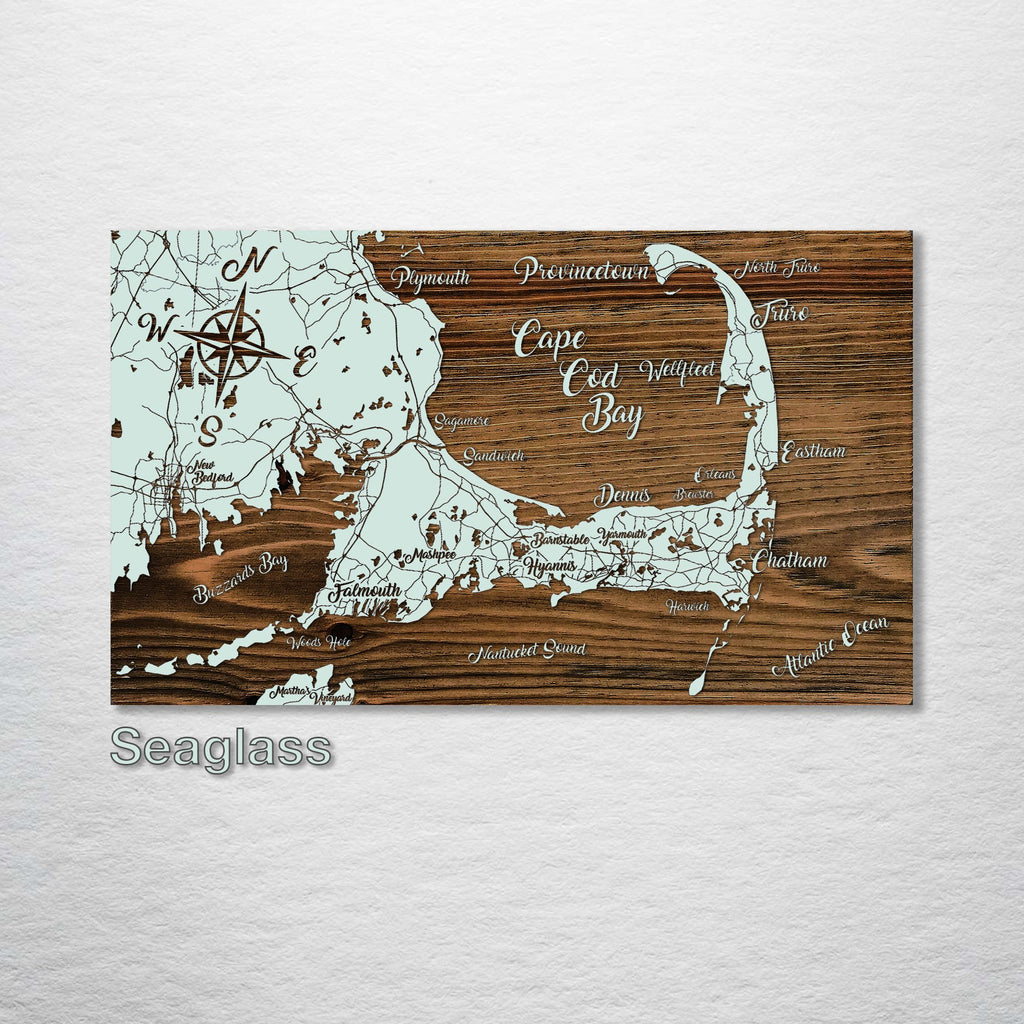Cape Cod Bay, MA - Whimsical Map on Wood